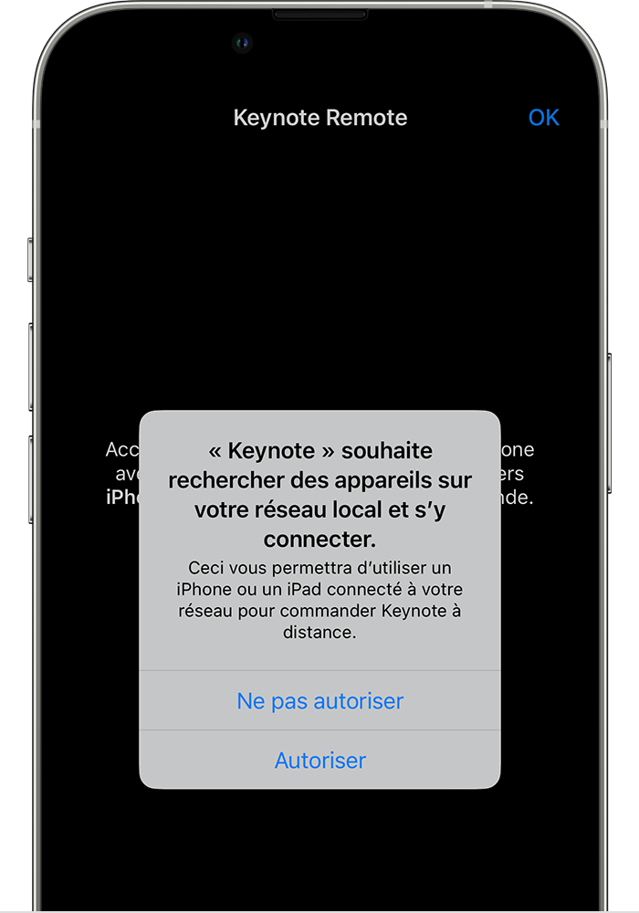 Une app demande l’autorisation de rechercher des appareils sur votre réseau local et de s’y connecter.