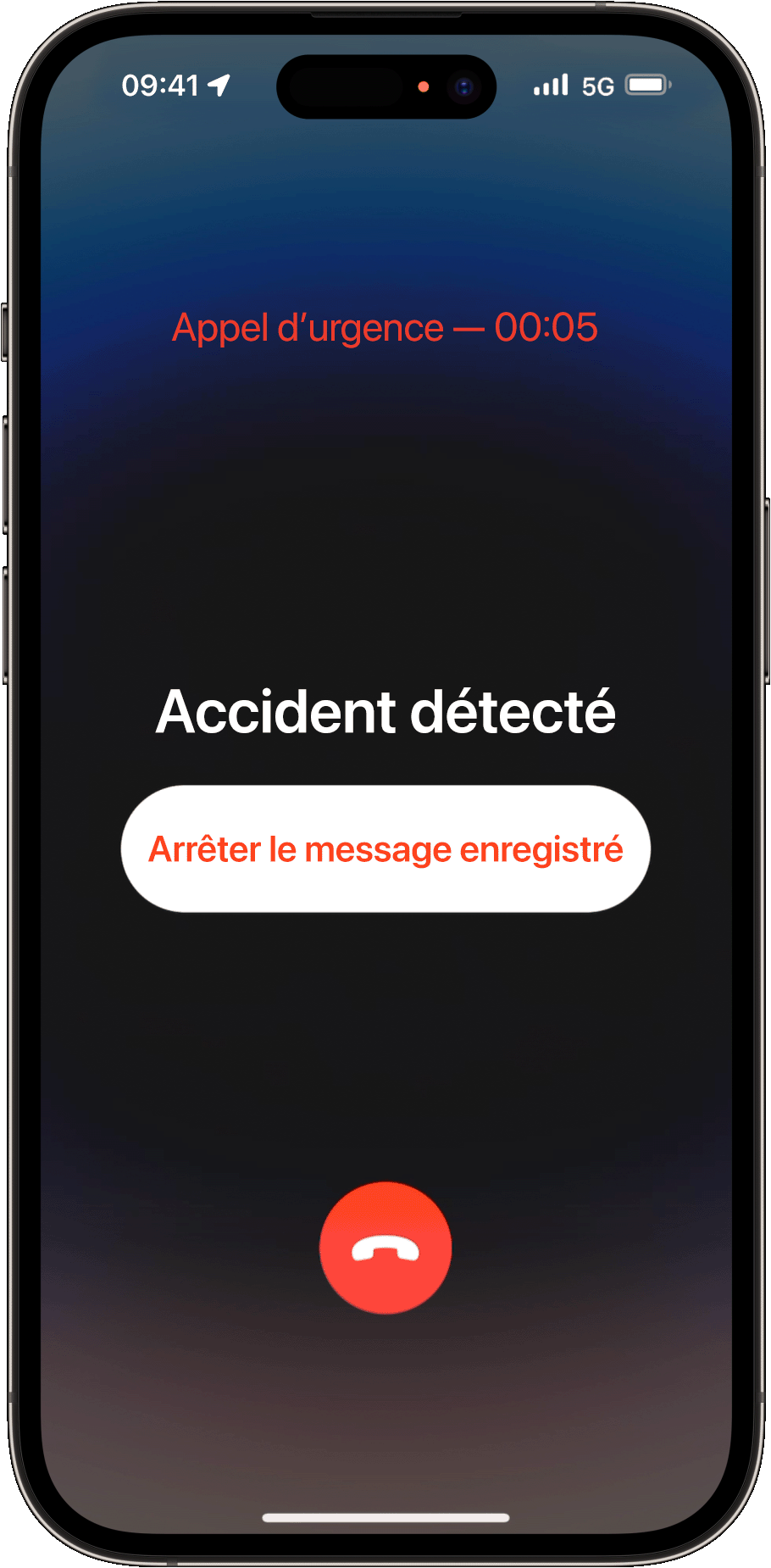 Lorsque vous ne réagissez pas, votre iPhone contacte les services d’urgence et lit un message enregistré