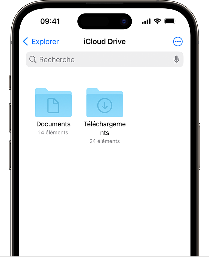 An iPhone showing the iCloud Drive folders in the Files app. The Downloads folder is listed.