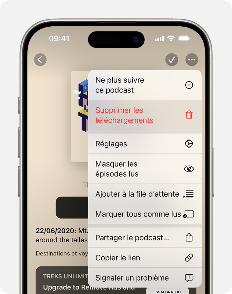 L’option Supprimer les téléchargements sur iPhone.