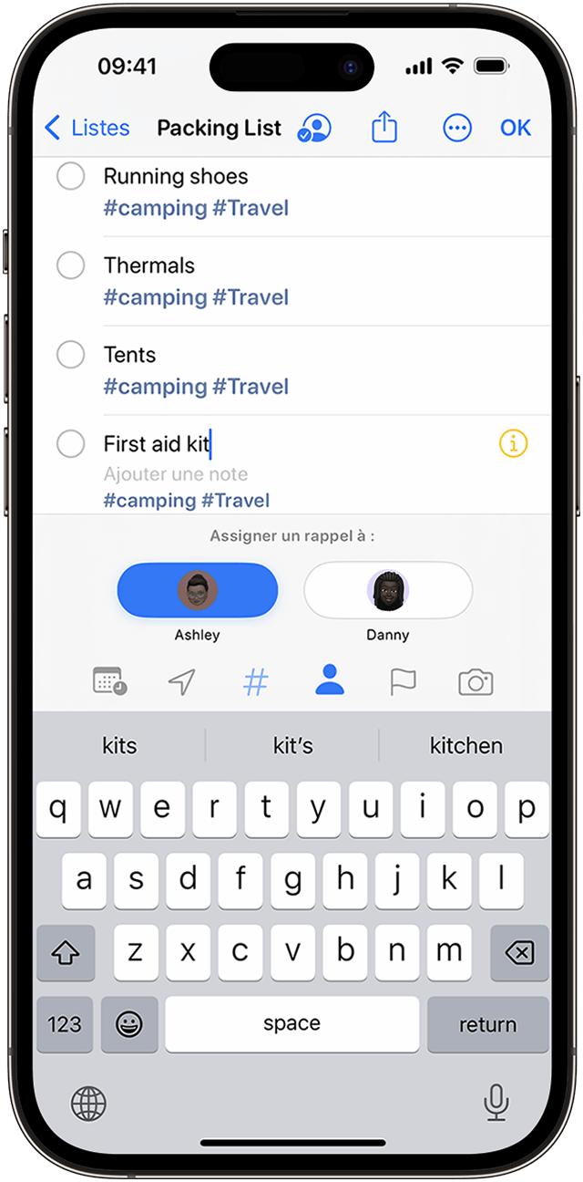 Dans Rappels sur votre iPhone, vous pouvez attribuer des entrées spécifiques de votre liste à un contact.