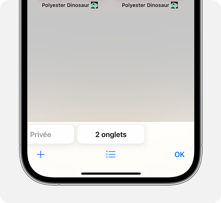 Un iPhone affichant l’app Safari avec le groupe d’onglets Onglets sélectionné.