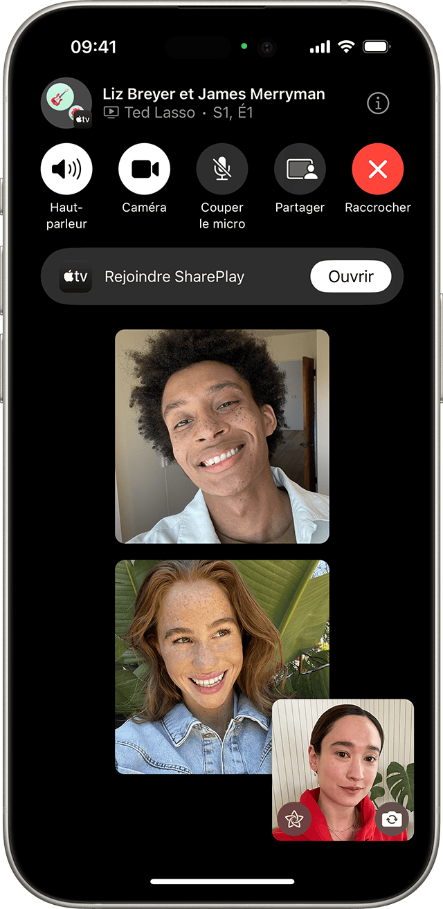 iPhone montrant comment rejoindre SharePlay pendant un appel FaceTime