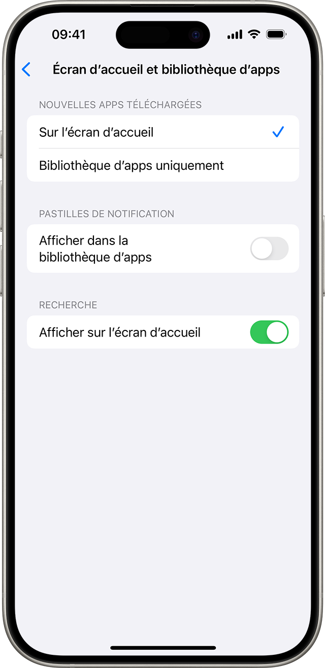 Personnaliser l'écran d'accueil, Apple iPhone 15 Pro Max