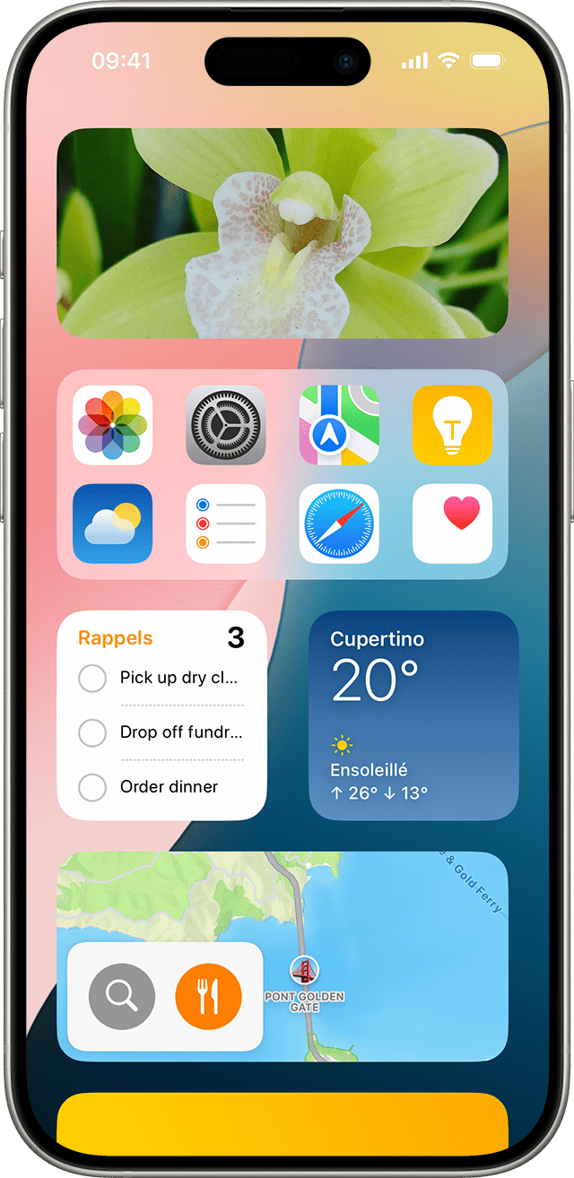 écran montrant des widgets sur l’iPhone