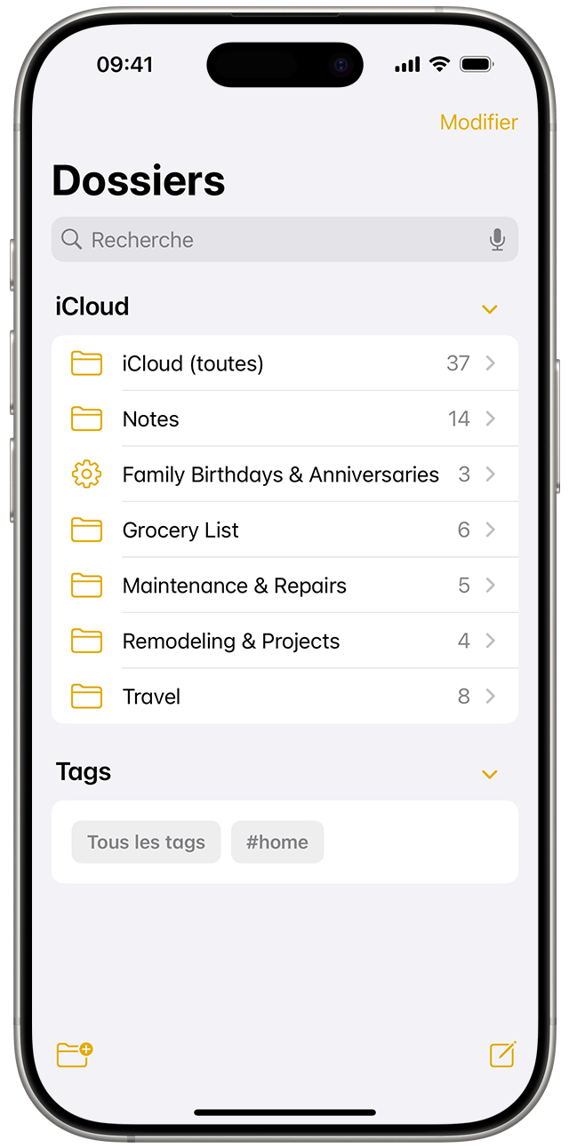 Dans Notes sous iOS 18, vous pouvez afficher tous vos tags et dossiers simultanément.