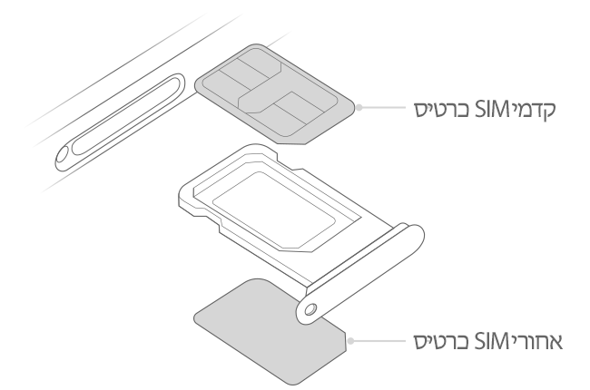 בתמונה רואים מגש SIM עם כרטיסי SIM קדמי וכרטיס SIM אחורי