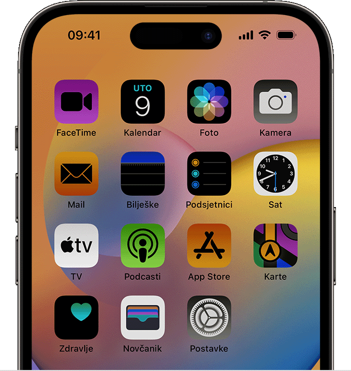 Djelomični iPhone zaslon s prikazom nekoliko ugrađenih aplikacija.