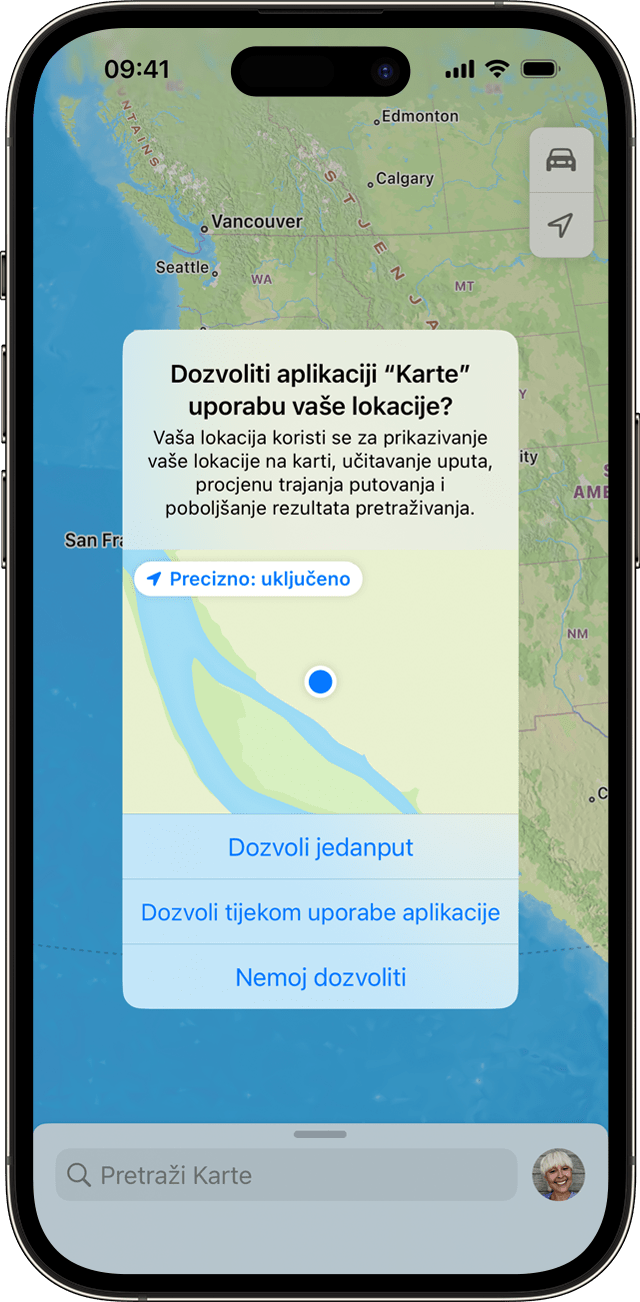 Aplikacija traži pristup vašoj lokaciji dok je upotrebljavate na iPhone ur