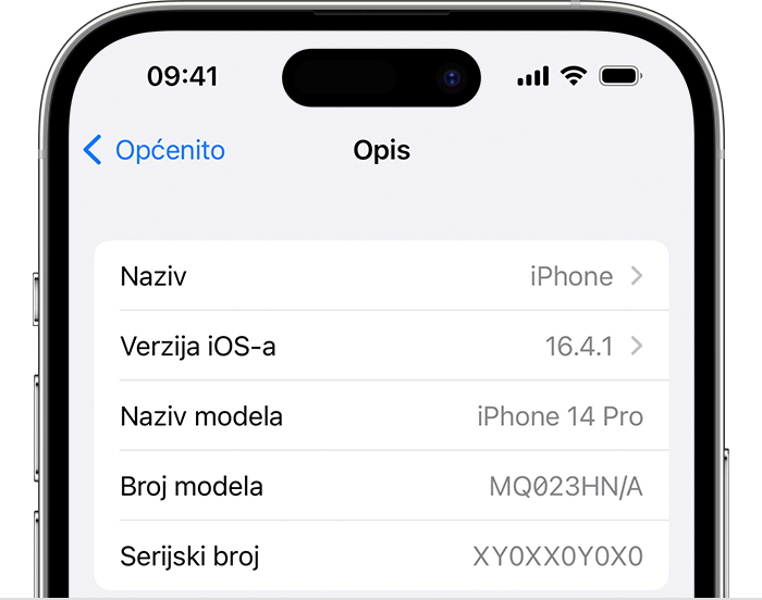 Zaslon „Opis” na iPhone uređaju.