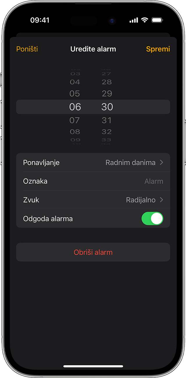 Uredite alarm na iPhone uređaju u aplikaciji Sat.