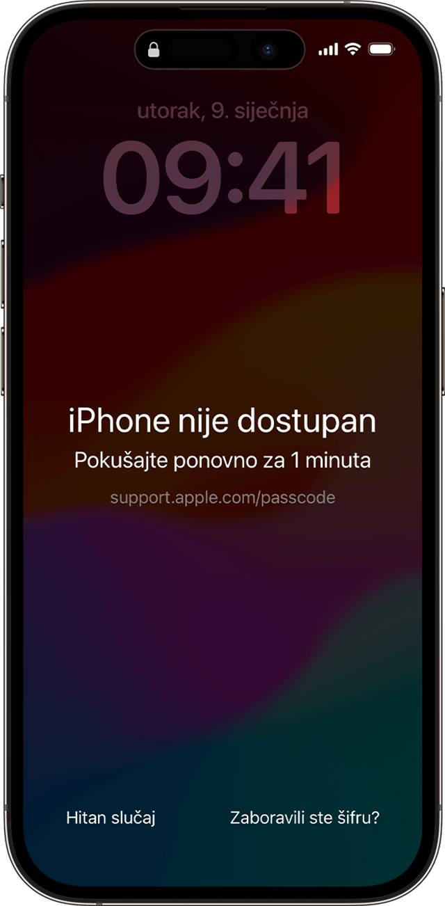 Poruka „iPhone nije dostupan“ pojavljuje se na iPhone uređaju nakon što unesete netočnu šifru.