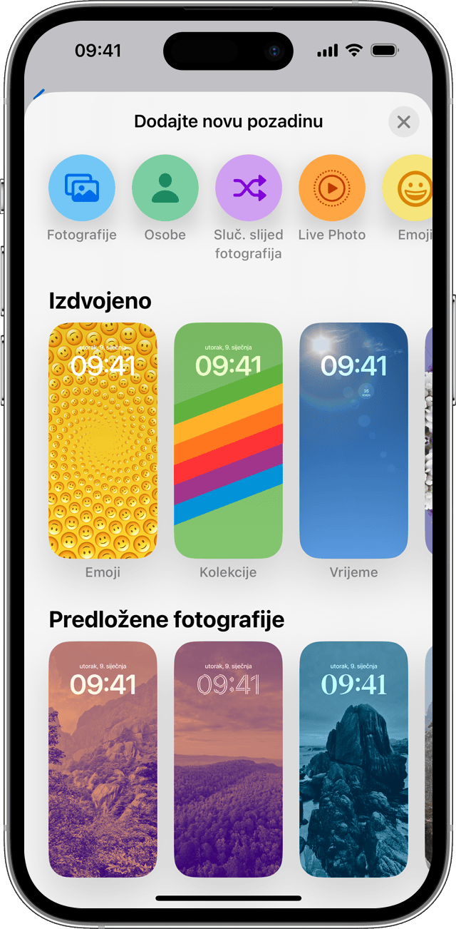 Opcije za dodavanje nove pozadine u sustavu iOS 16.