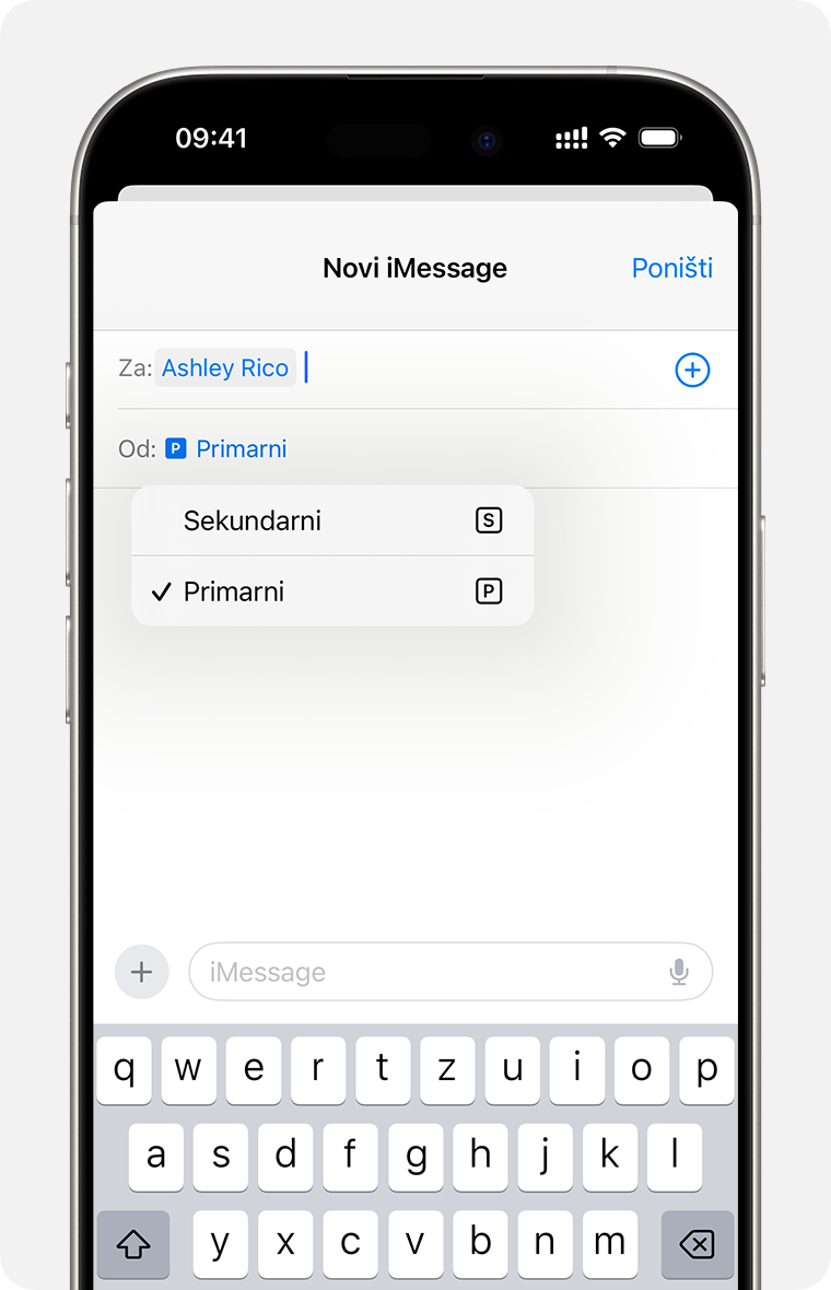 Odabrana linija za Dual eSIM za slanje iMessage ili SMS/MMS/RCS poruke