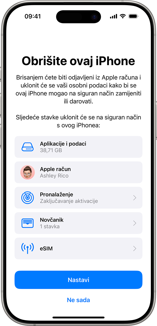 iPhone na kojem se traži da potvrdite da želite izbrisati uređaj