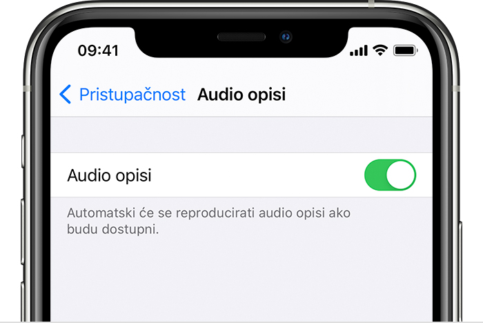 Gumb Zvučni opisi u postavkama na iPhone uređaju