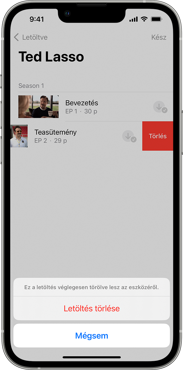 A Törlés lehetőség iPhone-on, amikor az ujját balra húzza a törölni kívánt elemen