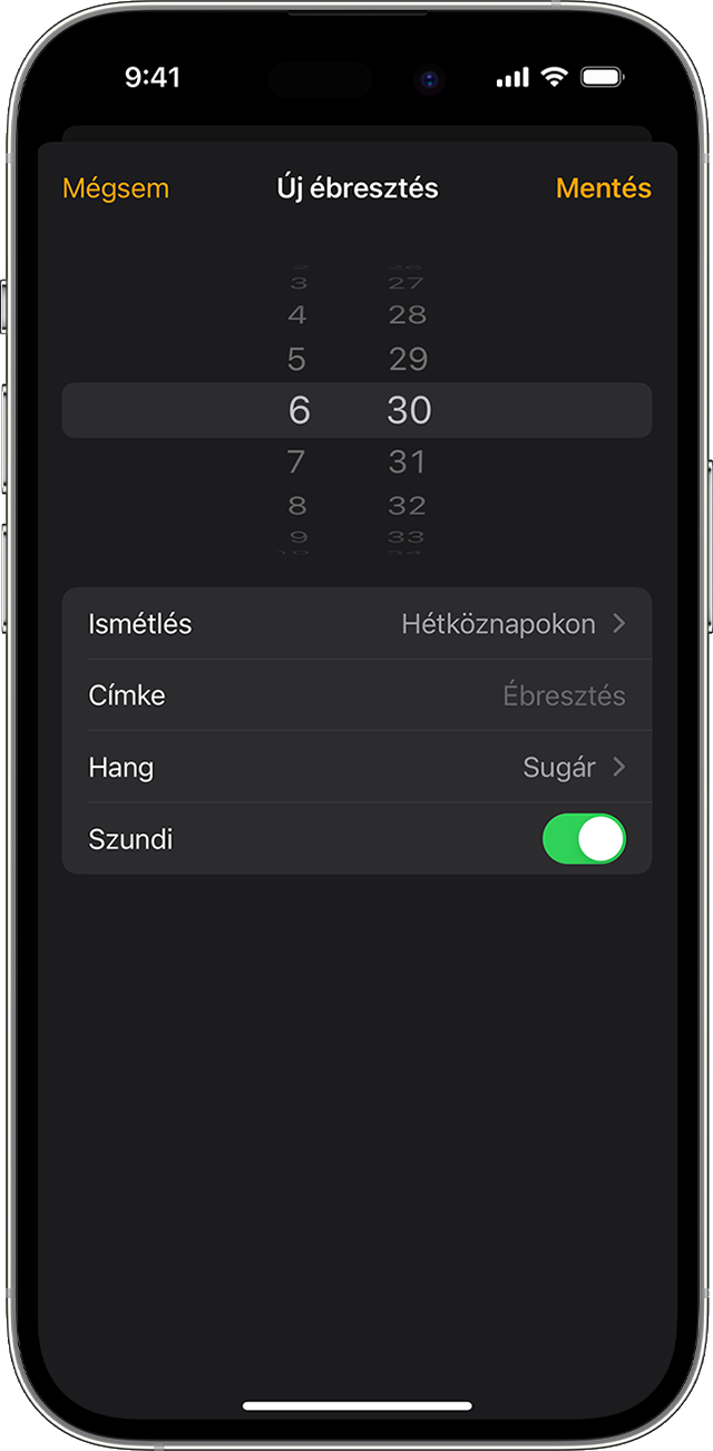 Ébresztés beállítása az Óra alkalmazásban iPhone-on. 