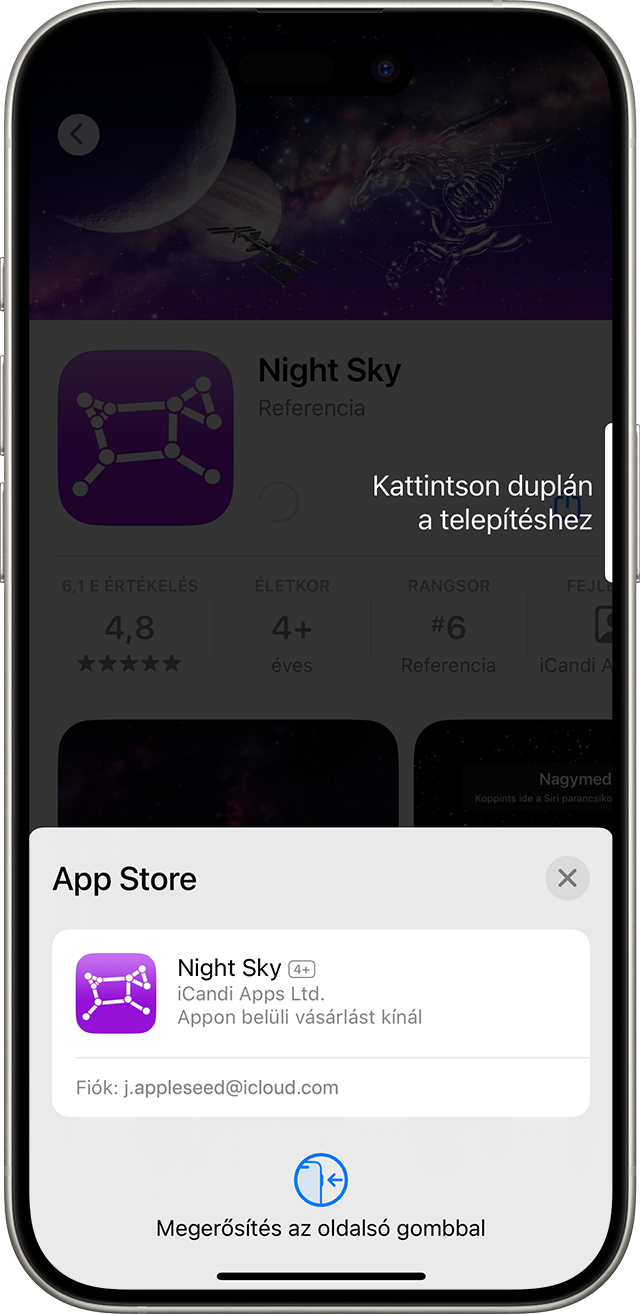 Vásárlás megerősítése az App Store-ban iPhone-on