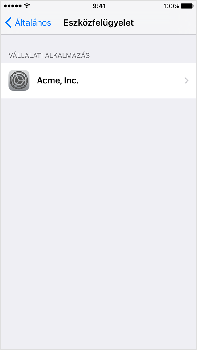  Egy iPhone képernyője, amelyen a Profilok és eszközfelügyelet menü látható