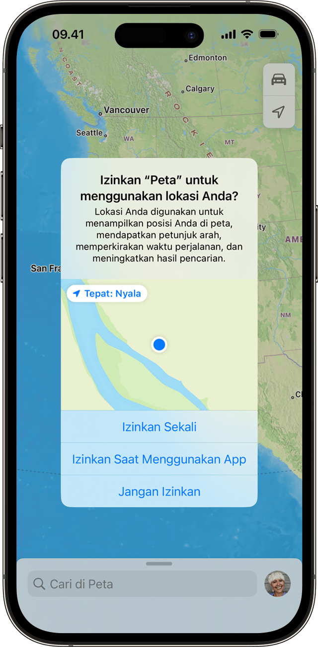 App akan meminta akses ke lokasi Anda saat Anda menggunakan app tersebut di iPhone