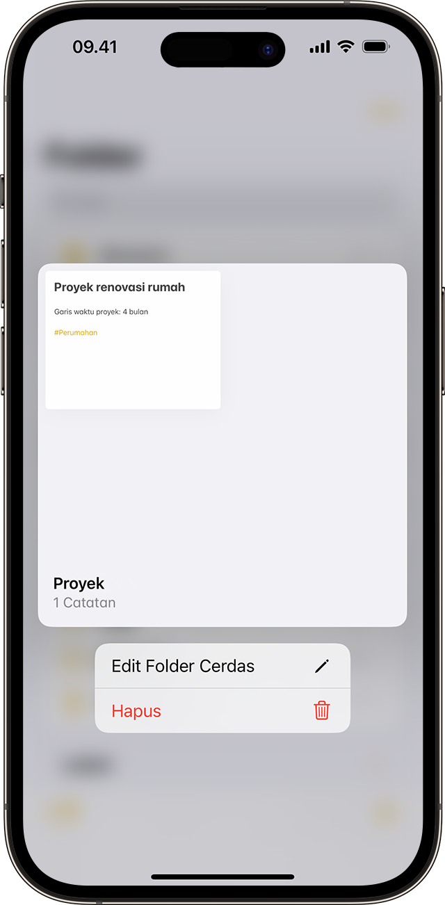 Di iOS 16, Anda dapat mengedit nama Folder Cerdas di Catatan.