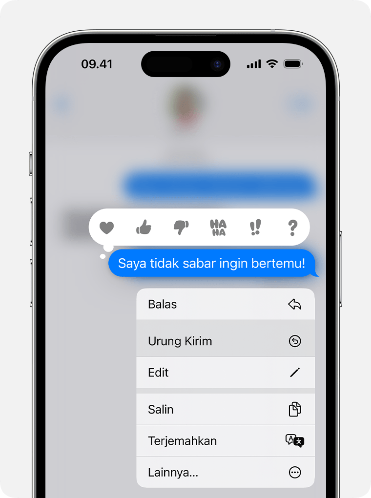 Ketuk dan tahan pesan di iOS 16 atau versi yang lebih baru untuk melihat pilihan Urung Kirim.