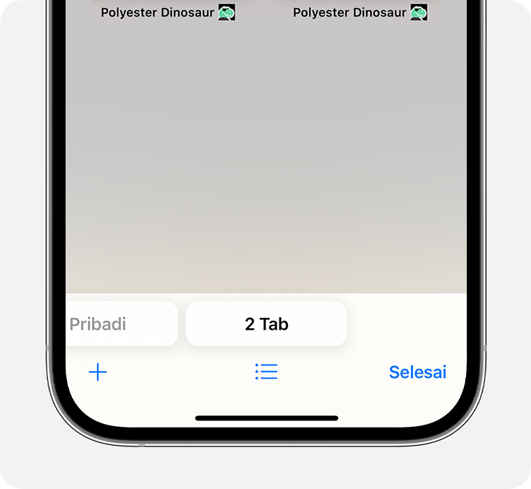 iPhone menampilkan app Safari dengan grup tab Tab yang dipilih.