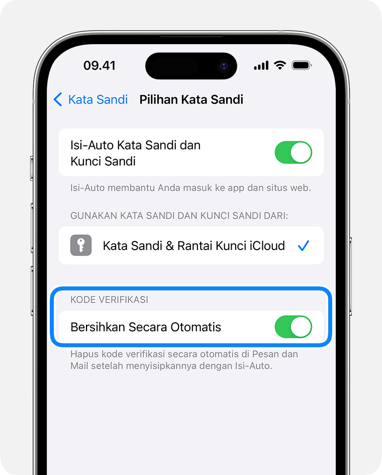 Pada iOS 17 dan versi yang lebih baru, Pesan dapat secara otomatis menghapus pesan yang berisi kode verifikasi kata sandi setelah Anda menggunakan kode tersebut. 