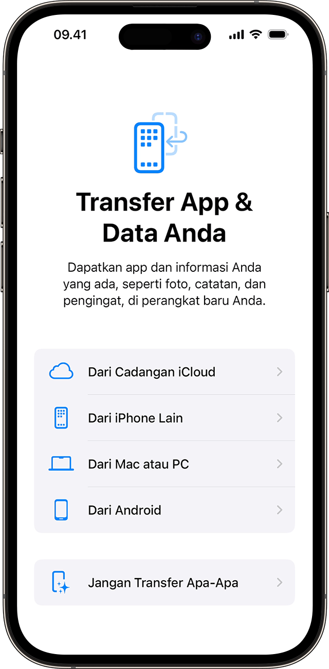 Pilihan Transfer App & Data Anda saat mengatur iPhone di iOS 17