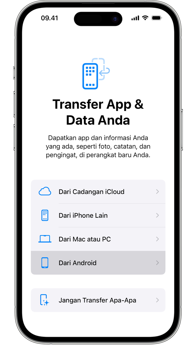 Selama proses transfer, Anda dapat memilih app dan informasi yang ingin Anda transfer.