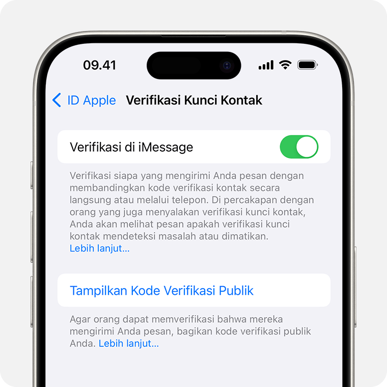 In Contact Key Verification settings, tap Show Public Verification Code to share your public code.