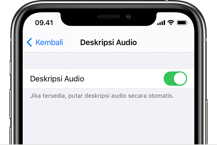 Tombol Deskripsi Audio pada Pengaturan di iPhone