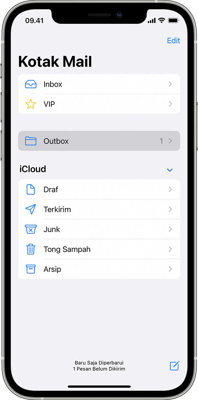 Halaman Kotak Mail di iOS
