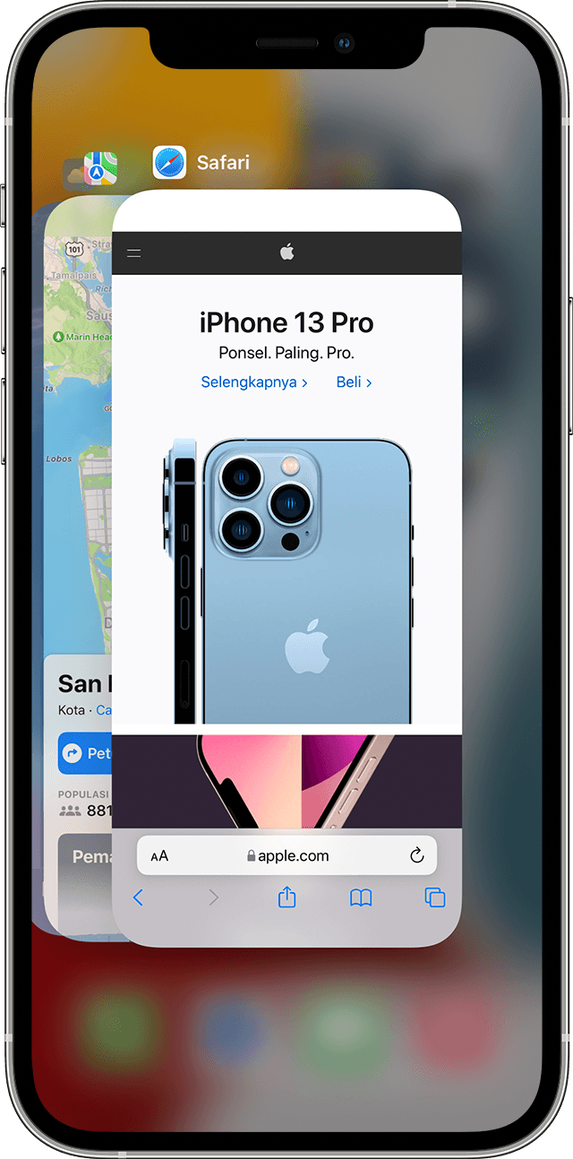layar menampilkan multitasking di iPhone 12 Pro