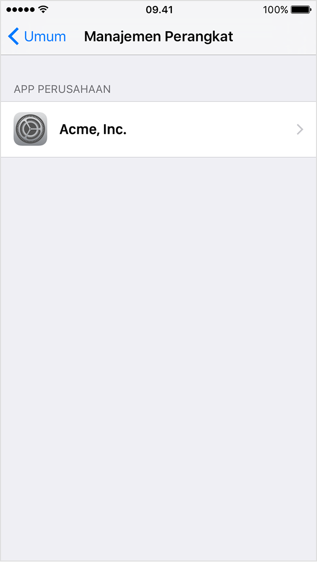  Layar iPhone menampilkan menu Manajemen Profil & Perangkat