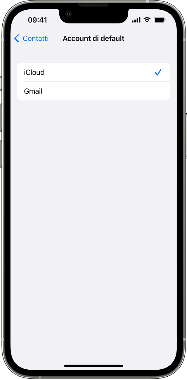 Un iPhone che mostra la schermata Account di default