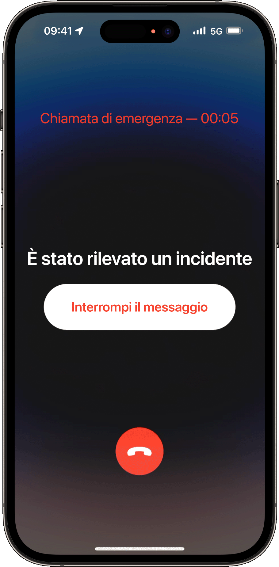Quando non rispondi, l'iPhone contatta i servizi di emergenza e riproduce un messaggio registrato