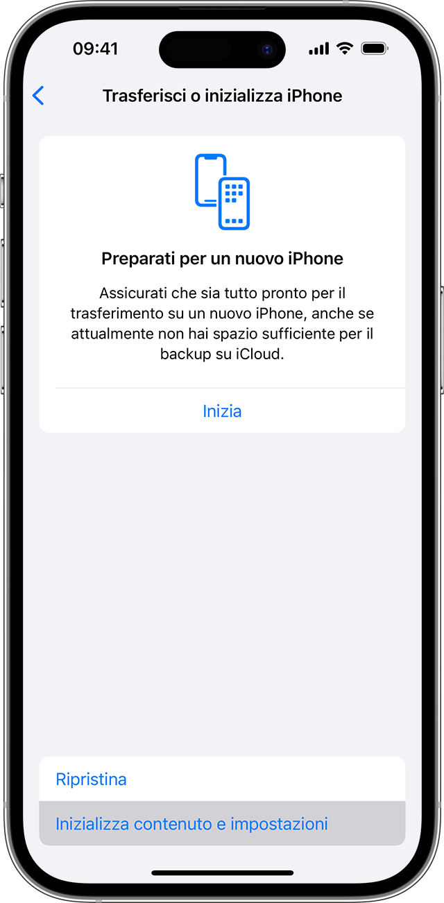 Nelle impostazioni dell'iPhone, seleziona Inizializza contenuto e impostazioni per eliminare le tue informazioni personali.