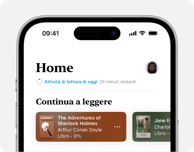 Schermata dell'iPhone che mostra la sezione Home dell'app Libri 