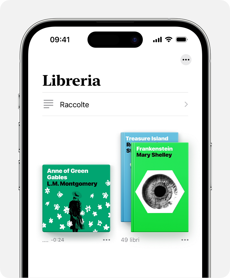 Schermata dell'iPhone che mostra la sezione Libreria dell'app Libri. 