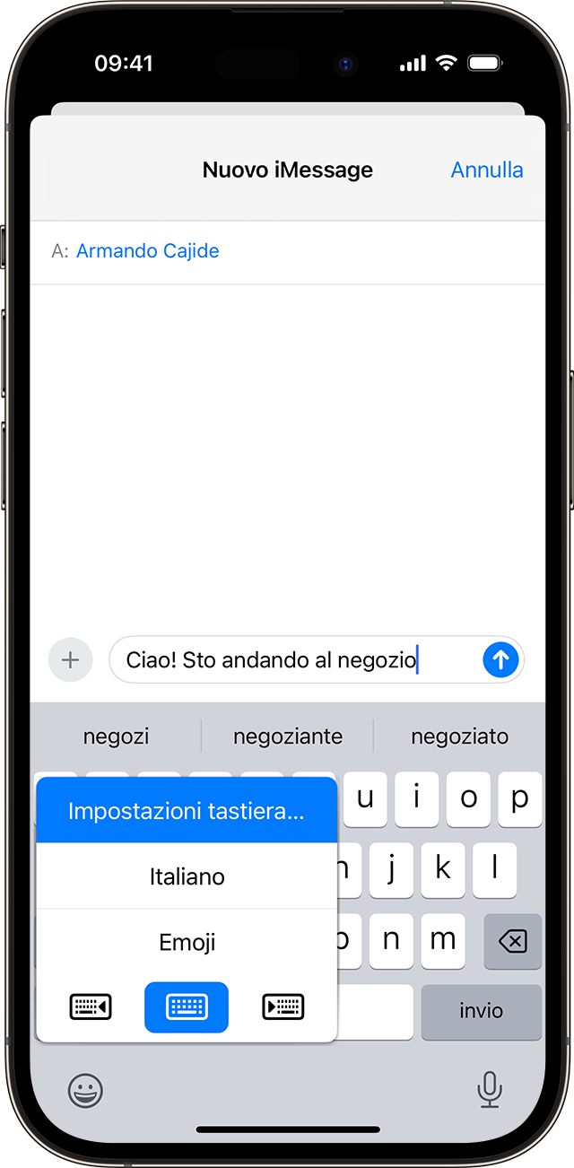 Schermata di iPhone che mostra le impostazioni della tastiera per la scrittura predittiva.