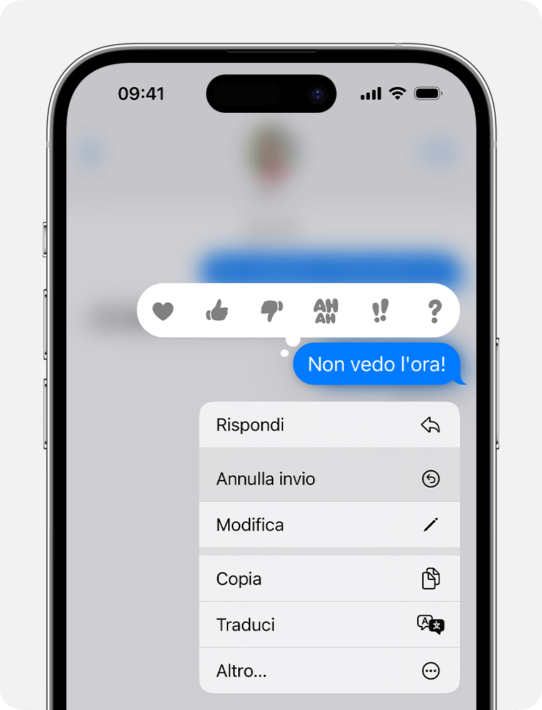 Tocca e tieni premuto un messaggio in iOS 16 o versioni successive per visualizzare l'opzione Annulla invio.