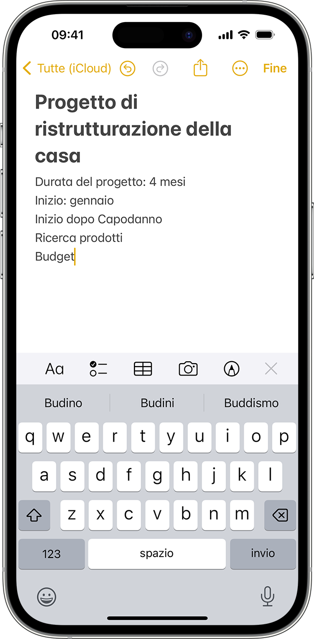 iPhone che mostra come creare una nota nell'app Note.