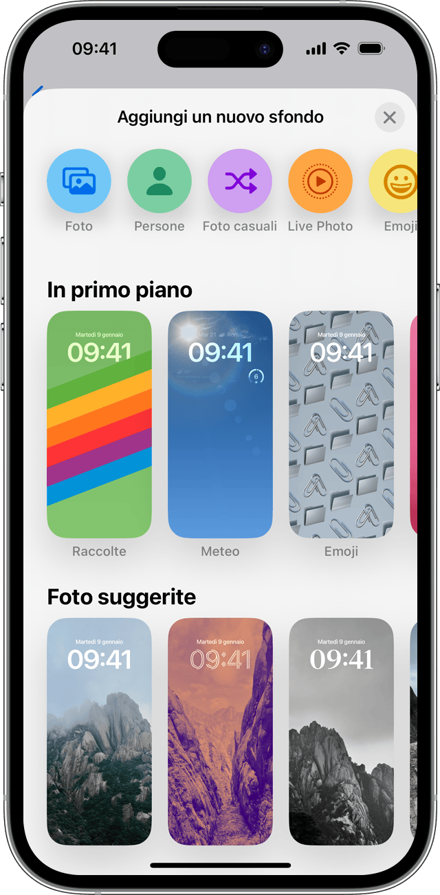 Le opzioni per aggiungere un nuovo sfondo su iOS 16.