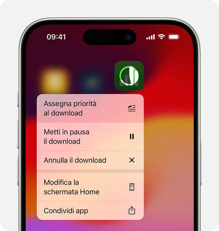 Schermata di iPhone che mostra un menu di download delle app 