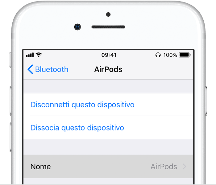 Impostazioni del dispositivo Bluetooth su iPhone