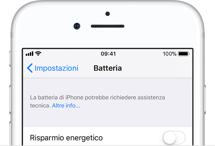 Impostazioni per la batteria in iPhone