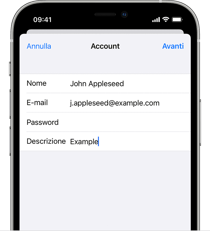 Se provi a configurare un account da un provider email meno comune, dovrai inserire manualmente i dettagli dell'account sul tuo iPhone.