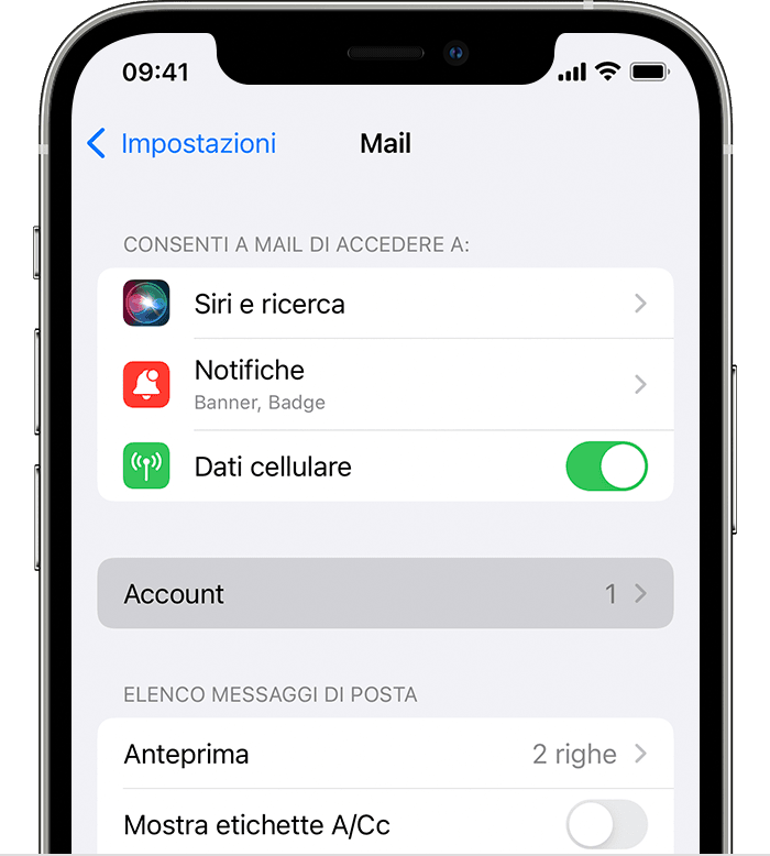 Vai su Impostazioni > Mail per iniziare a configurare automaticamente il tuo account email su iPhone.
